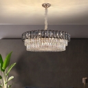 12-Light Living Room Pendant Chandelier Minimalistic Hanging Light with Round Smoke Grey Crystal Shade