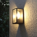 Clear Glass Cuboid Sconce Light Simplicity 1-Light Black Wall Mounted Lamp for Yard