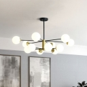 Modern Style Chandelier Black and Gold Radial Hanging Light with Ball Glass Shade