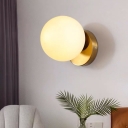 Sphere Living Room Wall Lamp Ivory Glass 1-Light Simple Style Sconce Light in Gold