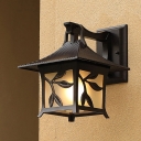 Dark Coffee Pagoda Wall Light Retro Frosted Glass 1-Light Courtyard Wall Lamp Sconce