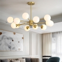 Gold Sputnik Chandelier Lamp Postmodern Metallic Ceiling Light with Ball Opal Glass Shade