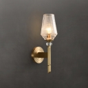 Lattice Glass Tulip Shaped Wall Light Fixture Postmodern 1 Head Brass Sconce Lamp for Bedroom