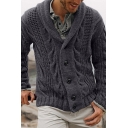 Casual Guys Cardigan Cable Knit Long Sleeve Shawl Neck Button Up Slim Fit Solid Cardigan
