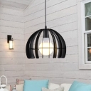 Wrought Iron Dome Suspension Light Industrial Style 1 Bulb Living Room Hanging Lamp in Black