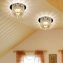 Simple Cylindrical Ceiling Lamp Clear Crystal Foyer LED Flush Mount Spotlight in Chrome