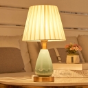 Pleated Fabric Tapered Table Light Nordic 1 Bulb Nightstand Lamp with Ceramic Base