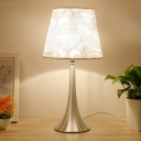 1-Bulb Bedside Table Light Modern Silver Night Lamp with Tapered Print Fabric Shade
