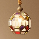 Industrial Polyhedron Ceiling Pendant 1 Light Stained Glass Hanging Lighting for Restaurant