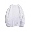 Basic Tee Shirt Mens Plain Color Loose Fit Round Neck Long Sleeve Bottoming T-Shirt
