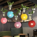 Rattan Ball Pendant Lamp Macaron 1-Light Suspension Light with Conical Plant Pot