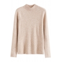 Fashionable Womens Sweater Solid Color Long Sleeve Regular Fit Mock Neck Bottoming Sweater