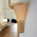 Funnel Shaped Flush Wall Sconce Asian Bamboo 1 Head Wood Wall Mount Light for Stairs