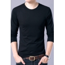 Guys Classic T Shirt Solid Color Long Sleeve Crew Neck Slim Fitted Tee Top
