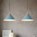 1-Light Bedroom Pendulum Light Macaron Hanging Pendant with Cone Metal Shade and Ring Deco