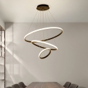 Aluminum Circle LED Hanging Light Minimalist 3-Light Coffee Chandelier for Dining Room