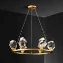 Gold Loop Shaped Suspension Lamp Minimalist 6-Head Crystal Gem Chandelier for Dining Room