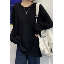 Cool Womens T-Shirt Solid Color Loose Fit Tunic Long Sleeve Crew Neck Tee Shirt