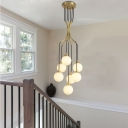 Modo White Glass Multi Hanging Light Fixture Postmodern Gold Finish Ceiling Pendant for Stairs