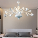 Decorative Swan Hanging Chandelier Metal 12 Bulbs Bedroom Ceiling Pendant Light in White