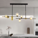 Postmodern 7-Light Pendant Lamp Gold-Black Parallel Island Light with Ball Dual Glass Shade