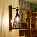 Conical Bamboo Wall Hanging Light Asian 1 Bulb Dark Brown Wall Mounted Lamp for Corridor