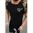 Chic Mens T Shirt Floral Print Short Sleeve Crew Neck Slim Fit Tee Top