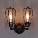 Country Style Cage Wall Light Iron Wire Wall Sconce with Adjustable Joint in Black