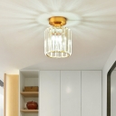 Small Prismatic Crystal Flushmount Lighting Postmodern 1 Bulb Gold Ceiling Light for Foyer