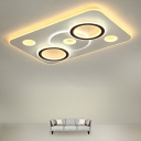 Modern Rectangle and Circle Ceiling Fixture Acrylic Living Room LED Flush Mount Lighting in Black-White