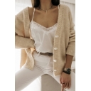 Leisure Womens Cardigan Solid Color Long Sleeve Button Up Relaxed Knit Cardigan
