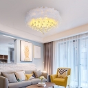 White Round Flush Ceiling Light Modern Feather LED Flush Light Fixture with Decorations
