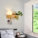 Opal Glass Geometric Wall Sconce Light Nordic 1-Light Bedroom Wall Lamp with Wood Hanger Shelf