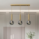 Postmodern 3-Head Cluster Pendant Brass Ball Hanging Ceiling Light with Glass Shade