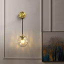 Ball Wall Lighting Fixture Postmodern Rippled Glass 1-Bulb Brass Wall Sconce Light
