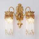 Crystal Tassel Gold Wall Lighting Crown Shaped French Country Wall Light Fixture for Living Room