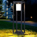 Rectangular Cage Solar Ground Lamp Minimalist Metal Black Path Light with Milky Lampshade