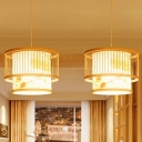Cylindrical Bamboo Pendant Lighting Fixture Chinoiserie 1-Bulb Wood Ceiling Light for Dining Room
