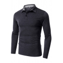 Trendy Mens Polo Shirt Solid Color Turn-down Collar Button Detail Long Sleeve Slim Fit Polo Shirt