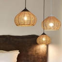 Jute Rope Teardrop Like Ceiling Hang Lamp Modernism 1 Bulb Suspension Pendant Light for Bedroom