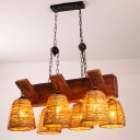 Asian Bell Shaped Island Light Rattan Living Room Hanging Ceiling Light in Brown