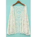 Fashion Women Casual Clothes Sunflowers Crochet Lace Beige Highquality Shirt&Blouse