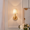 Simplicity Conical Wall Mount Lamp 1-Light Fabric Wall Sconce in Gold for Corridor