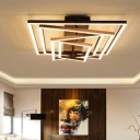 Coffee Rectangle Semi-Flush Ceiling Light Modern Metal LED Flush Mount Lighting Fixture