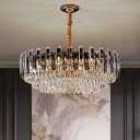 Round Living Room Chandelier Beveled K9 Crystal Modernist Hanging Light in Clear