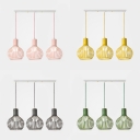 Globe Cage Restaurant Island Pendant Metal 3 Lights Nordic Style Hanging Lamp in Green/Grey/Yellow