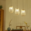 Asian Pear Shaped Multi-Light Pendant Bamboo 3-Light Tea Room Hanging Light Fixture