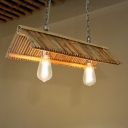 Bamboo House Roof Island Light Minimalist 2-Head Wood Pendant Light for Tea Room