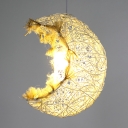 Rattan Crescent Pendant Lighting Nordic Single Bulb Suspension Lamp for Dining Room