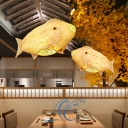 Fish Shaped Ceiling Suspension Lamp Asia Bamboo 1-Light Restaurant Pendant Light in Beige